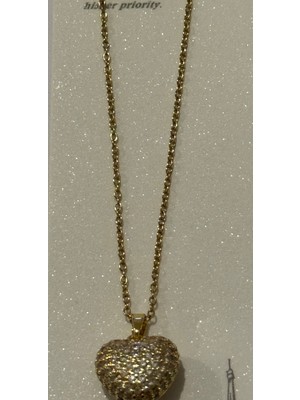 Stainlees Steel 316L Çelik Full Taşlı Kalp Kolye