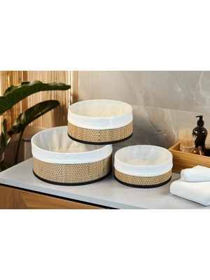 Paçi Hasır Sepet Organizer 3 Lü Oval Siyah