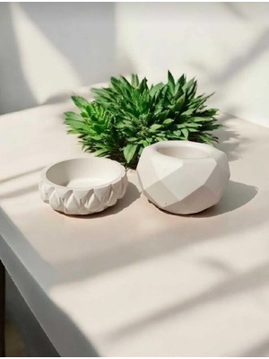 Lamba Cini 2 Parça Rölyefli Beton Mumluk Dekoratif Saksı