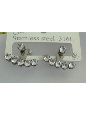 Stainless Steel 316L Paslanmaz Çelik Sıra Taşlı Tırmanan Küpe – Kadın Minimal Ear Crawler