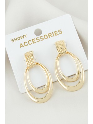 Zero Land Storozde Oval Metal Küpe-Sarı