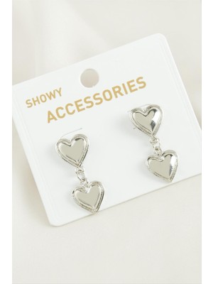 Zero Land Storozde Kalp Trend Metal Küpe-Gümüş Rengi