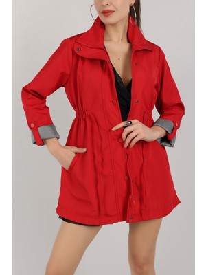 Justa Usta Kırmızı Kol Katlamalı Astarlı Trençkot