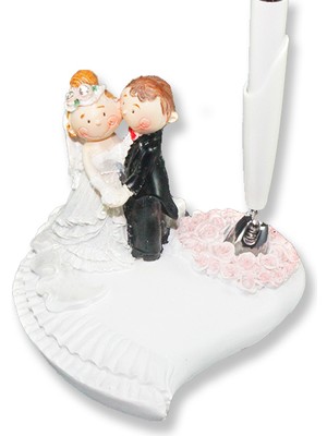 Mutlu Adım Sevimli Gelin Damat Tükenmez Kalem ve Kalemlik Seti