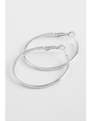 Zero Land Storozde Metal Halka Küpe 3,5 Cm-Gümüş Rengi