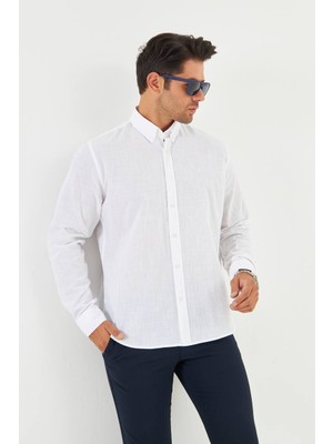 Regular Fit Flam Keten Gömlek