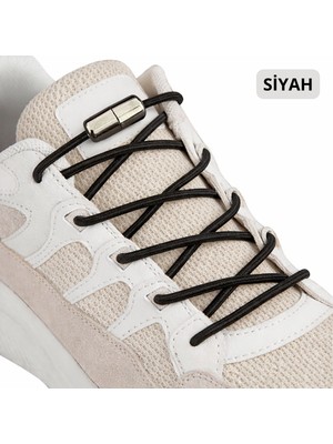 Vidalı Kilitli Akıllı Yuvarlak Bağcık, Esnek Elastik Pratik  Ayakkabı Bağcığı 100CM, 1 Çift