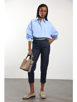 5in1Canpolat Koyu Lacivert Kemerli Duble Paça Jean 01109