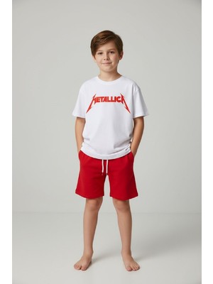 Makiteks Kız Erkek Çocuk Şort Tişört Takım Rock 5 6 7 8 9 10 11 12 13 14 Yaş Tshirt Metalica