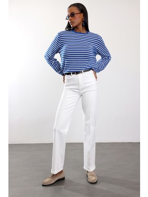 5in1Canpolat Beyaz Kemerli Düz Kesim Jean 700