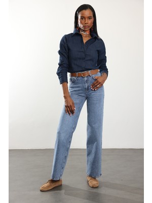 5in1Canpolat Açık Mavi Kemerli Düz Kesim Jean 1005