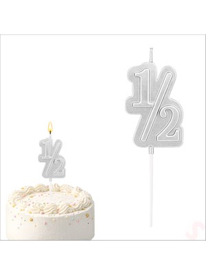 Süsle Bebek ve Parti 1/2 Yarım Yaş Doğum Günü Mumu, 12 cm - Gümüş
