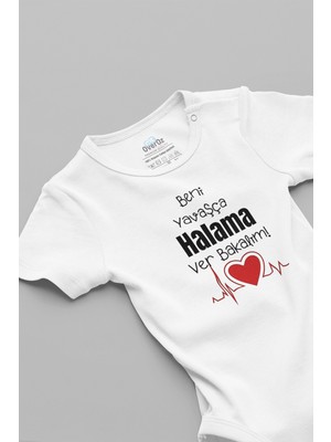 Overoz Beni Yavaşça Halama Ver Bakalım Yazılı Kısa Kollu Beyaz Bebek Body Zıbın 5604