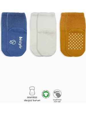 Oyunca   3'lü Basic Kaymaz Penye Soket Çorap 10107 Indigo Ekru Hardal