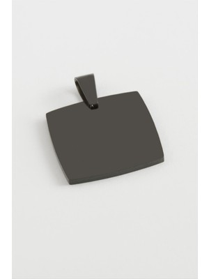 Zero Land Storozde Dikdörtgen Isim Yazılabilir Çelik Kolye Ucu 2 Cm-Siyah