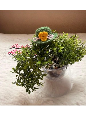 Parla'nın Atölyesi 0-3 Yaş Az Saçlı ve Saçsız Handmade Bebek Tokası Sarı Çiçekli Yeşil Şapka