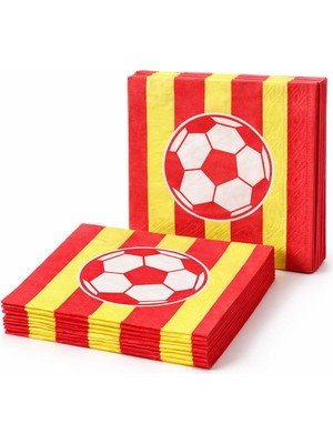 Patladı Gitti Futbol Temalı Sarı-Kırmızı Çizgili Kağıt Peçete 33X33 cm – 20’li Parti Peçetesi