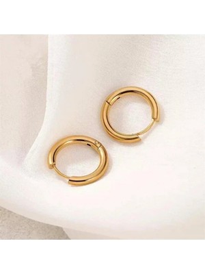 Jaida Moda Kadın Gold Cerrahi Çelik Kararmaz Kalın Spor Halka Küpe