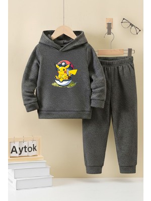Makiteks Kışlık Erkek Çocuk Eşofman Takımı 5 6 7 8 9 10 11 12 Yaş Pikachu