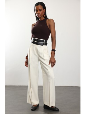 5in1Canpolat Ekru Çift Kemerli Rahat Kesim Pantolon 1450