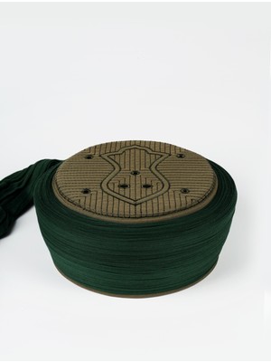 Sarıkhane Namaz Sarığı - Yeşil Kumaş - Yeşil Takke - Düz Sarım - Nâli Şerif - 7 Metre (Züabeli)