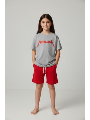 Makiteks Kız Erkek Çocuk Şort Tişört Takım Rock 5 6 7 8 9 10 11 12 13 14 Yaş Tshirt Metalica