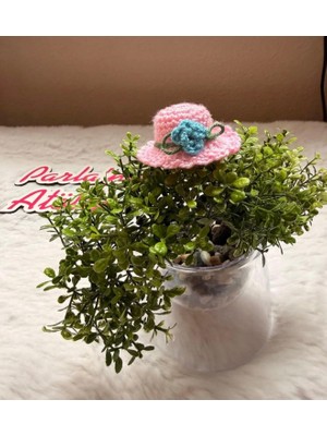 Parla'nın Atölyesi 0-3 Yaş Az Saçlı ve Saçsız Handmade Bebek Tokası Mavi Çiçekli Pembe Şapka