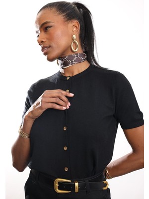 5in1Canpolat Siyah Kısa Kollu Triko Hırka