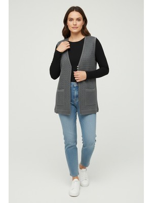 Ece Giyim Kadın Önü Üç Düğmeli Cepli Merserize Yelek