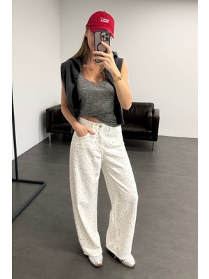 5in1Canpolat Beyaz Taşlı Wide Leg Jean 0026
