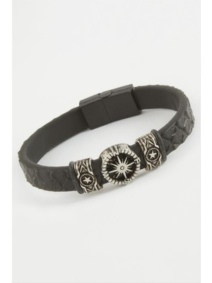 Zero Land Storozde Yıldız Kaliteli Mıknatıslı Suni Deri Bileklik-Siyah