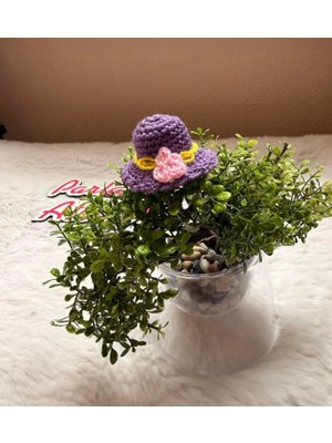 Parla'nın Atölyesi 0-3 Yaş Az Saçlı ve Saçsız Handmade Bebek Tokası Pembe Çiçekli Mor Şapka