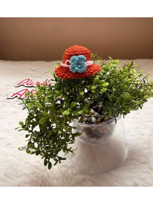 Parla'nın Atölyesi 0-3 Yaş Az Saçlı ve Saçsız Handmade Bebek Tokası Mavi Çiçekli Kahverengi Şapka