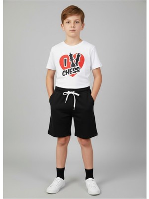 Makiteks Kız Erkek Çocuk Şort Tişört Takım Chess 5 6 7 8 9 10 11 12 13 14 Yaş Tshirt Satranç