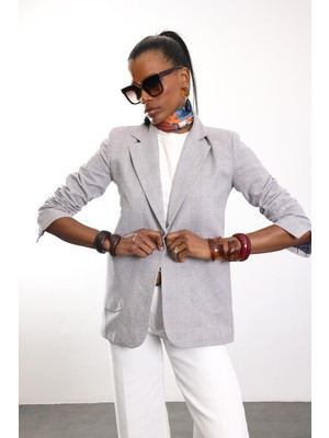 5in1Canpolat Gri Ekose Desenli Blazer Ceket 4733