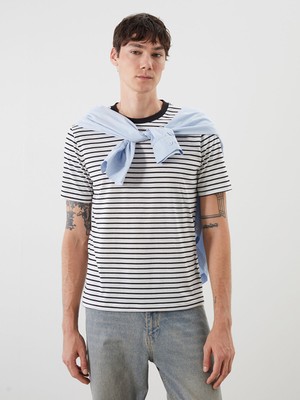 Lc Waikiki Yeni Sezon Bisiklet Yaka Çizgili Penye Erkek Tişört