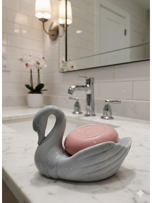 abnturk Kuğu Figürü Zarif Gri Sabunluk Porselen Görünümlü Sert Plastik