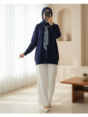 Modamorfo Polo Yaka Fularlı Yırtmaçlı Salaş Triko Tunik  -Laci