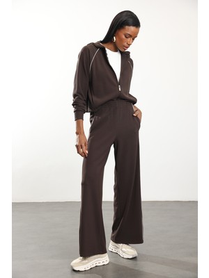 5in1Canpolat Kahverengi Biye Geçişli Kapüşonlu Eşofman Takım 0006