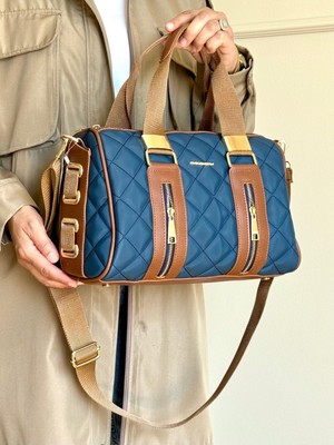 Kadın Lacivert Kapitone El ve Omuz Çantası