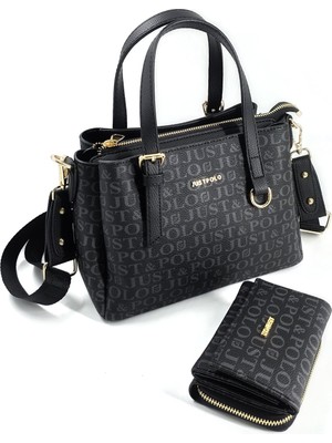 Kadın Siyah 5 Bölmeli Çanta ve Cüzdan Takımı TM1359