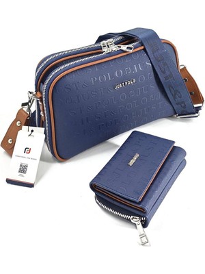 Just Polo 2' Li Set Justpolo Kadın Lacivert 5 Bölmeli Çanta Cüzdan Takımı