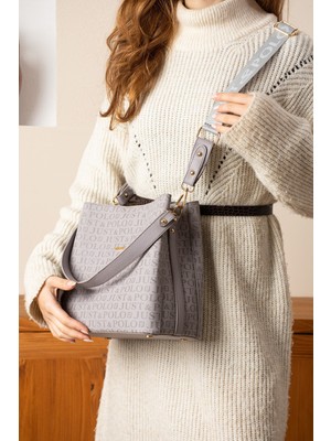 Kadın Gri 4 Bölmeli Omuz ve Çapraz Çantası