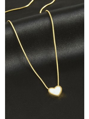 Zero Land Storozde Kalp Sedef Lüks Çelik Kolye-Pembe