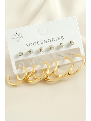 Zero Land Storozde 12 Adet Ezme Taşlı Halka Küpe-Gümüş Rengi