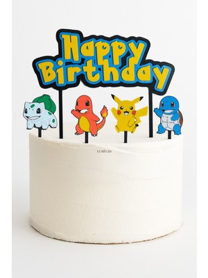 Pokemon Temalı Happy Birthday Pasta Süsü – 5'li Set (Pla Plastik)