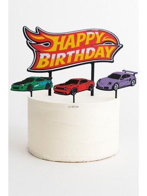Hot Wheels Temalı Doğum Günü Pasta Süsü – 4'lü Set Dodge, Porsche, Mitsubishi(Pla Plastik)