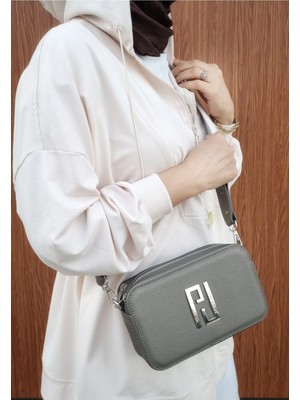 Justpolo Kadın Gri Orijinal Lacos 3 Bölmeli Omuz ve Çapraz Çantası