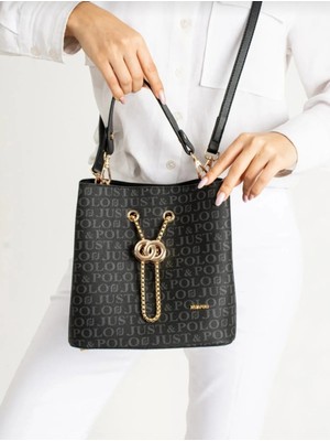 Just Polo Kadın Siyah 3 Bölmeli El ve Omuz Çantası V A Kalite