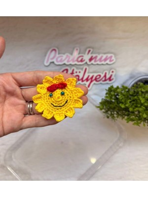 Parla'nın Atölyesi 0-3 Yaş Az Saçlı ve Saçsız  El Örgüsü Handmade Bebek Tokası Mavi Gözlü Gülen Güneş